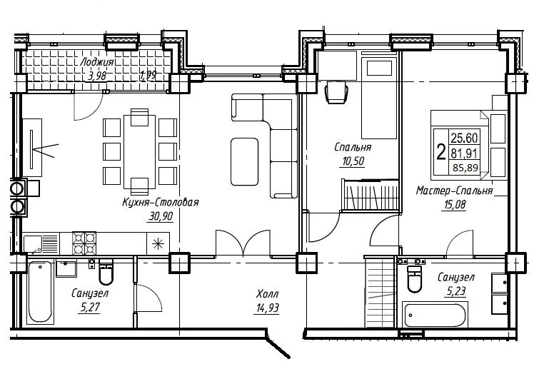 2-комн., 81.1 м²